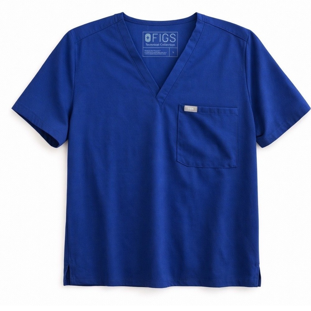 FIGS Technical Collection Royal Blue V-Neck Scrub Top Womens Large Single Pocket